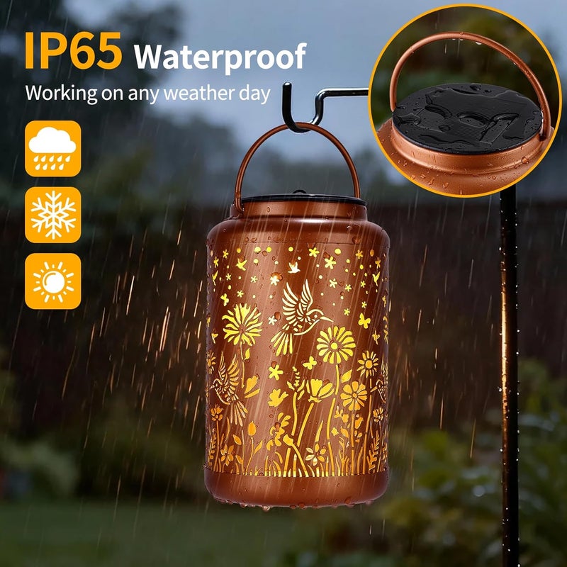 GOLFOEE Solar Lanterns Outdoor Waterproof Hummingbird Solar Lights Outdoor Waterproof for Garden, Backyard, Patio Decor, Birthday Gifts for Women Mom Grandma, Hanging Garden Lights for Outside - Image 3